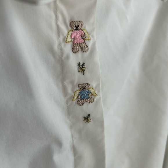 Y2K White Blouse with Embroidered Teddy Bears Details L - Picture 7 of 16